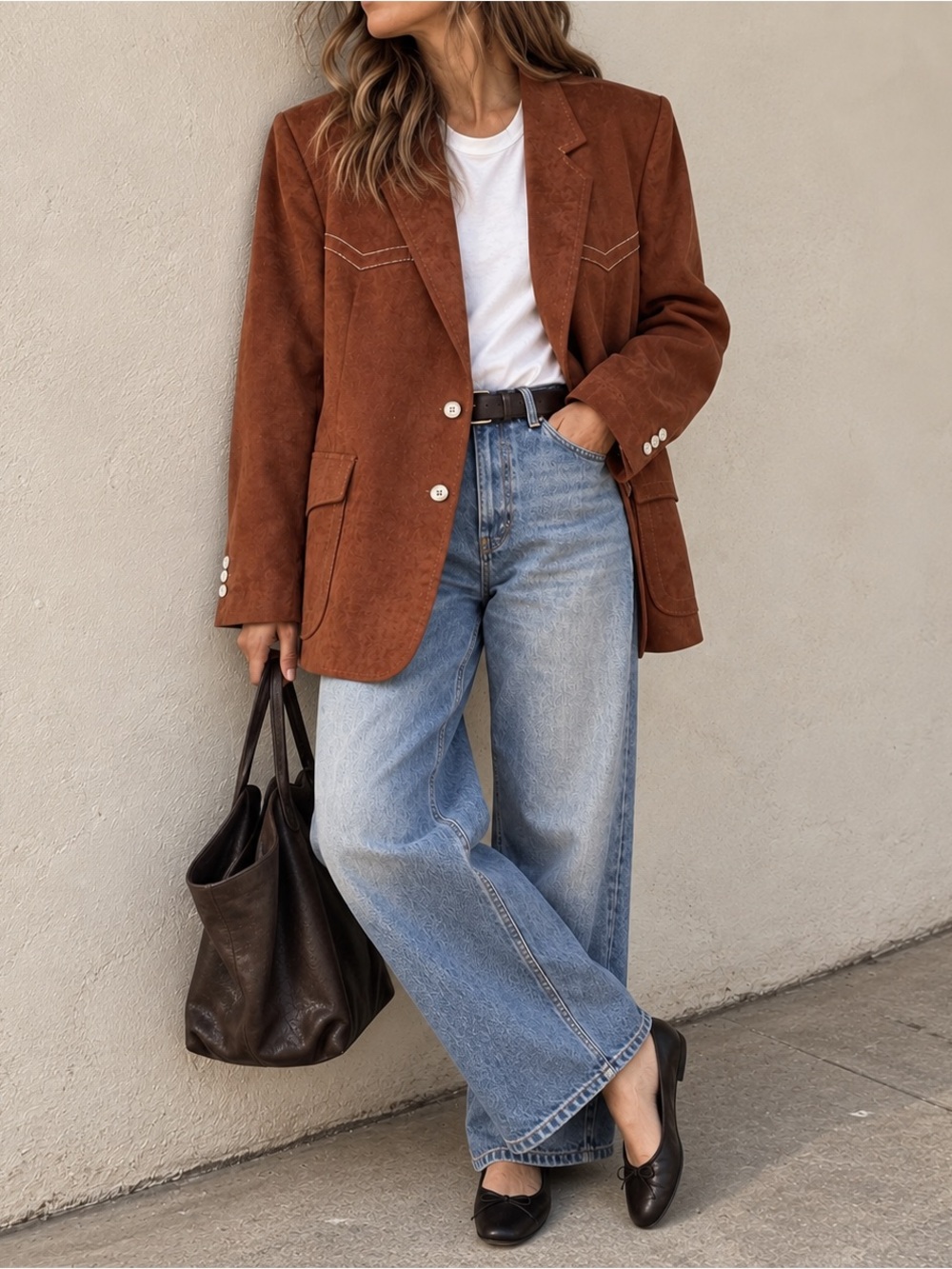 Vintage Campus Rugged Country Western Blazer Brown Faux Suede 40L